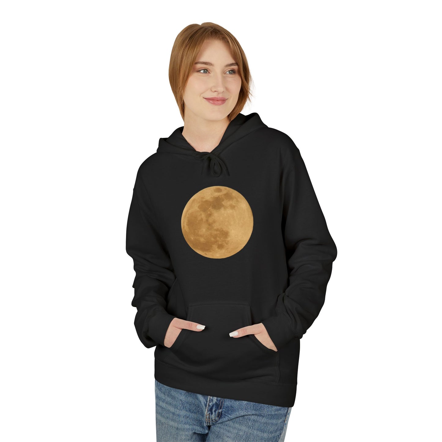 Moon Phase Fleece Hoodie Cozy Unisex Layering for Nights Out Perfect Gift for Lunar Lovers and Stargazers Great for Bonfires