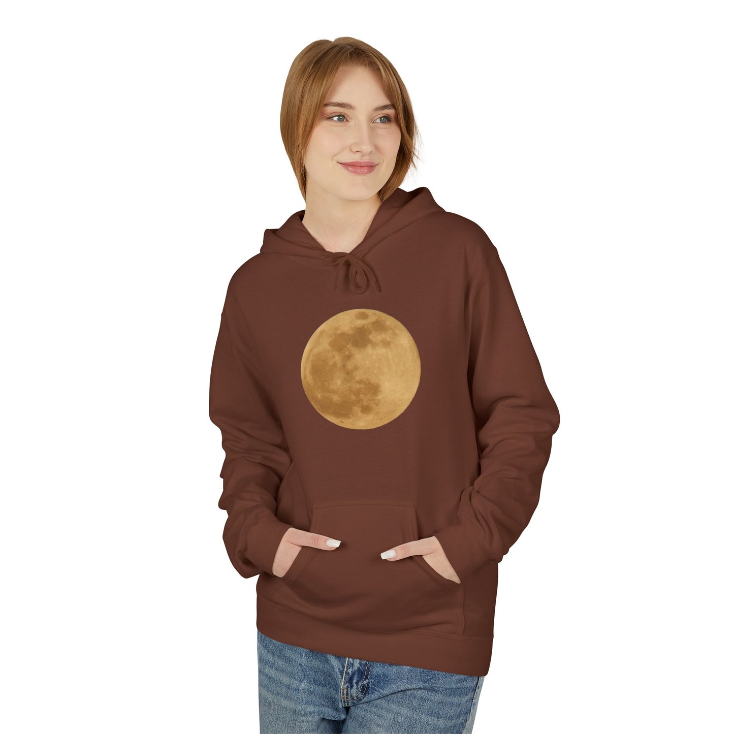 Moon Phase Fleece Hoodie  Cozy Unisex Layering for Nights Out Perfect Gift for Lunar Lovers and Stargazers Great for Bonfires